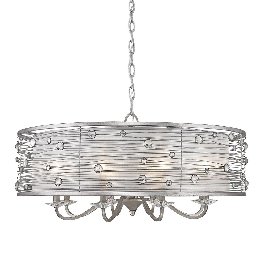 Golden Lighting-1993-8 PS-Joia - Chandelier 8 Light Steel Cloth in Contemporary style - 15.5 Inches high by 33.25 Inches wide Peruvian Silver  Peruvian Gold Finish with Sheer Filigree Mist Shade